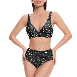 iSLASISIA Badeanzug für Damen, Twist-Front, hoch tailliertes Bikini-Set, Zweiteiliger Badeanzug（Schwarzer Druck,EU38） von iSLASISIA