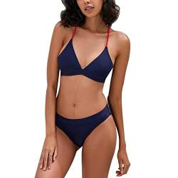 iSLASISIA Damen-Bikini-Badeanzug Criss Cross Back Triangle Bikini Tie Back Bikini Set Zweiteilige Badeanzüge (Marineblau, EU36) von iSLASISIA