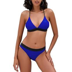 iSLASISIA Damen Bikini Set, Triangel, breites Unterbrustband, Bademode, Badeanzug（Blue & Black,EU38 von iSLASISIA