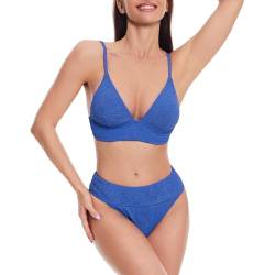 iSLASISIA Damen Bikini Set, Triangel, breites Unterbrustband, Bademode, Badeanzug（Dunkelblau,EU40） von iSLASISIA