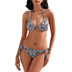 iSLASISIA Damen Neckholder Back Tie Triangle Bikini Sets Tie Two Sides Bottom Sexy Bademode (Schön seltsam, EU44) von iSLASISIA