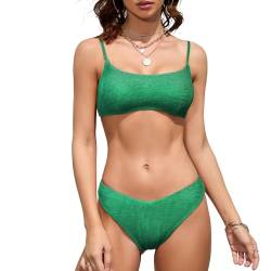 iSLASISIA Damen Sport Badeanzüge Zweiteiliger Crop Top Gerippter Bikini mit frechem Unterteil（Pfauengrün,EU36） von iSLASISIA