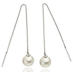Butterme Schmuck 925 Sterling Silber Ohrringe hängend mit Perlen lang weiß Kugel Geschenk für Damen von iSpchen