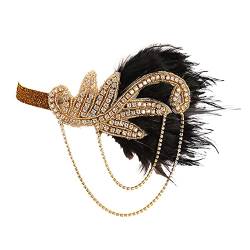 Vintage Stirnband,iSpchen Feder Kristall Haarreif 20er Jahre Stirnband Flapper Haarband Gatsby Haarschmuck für Braut Bühne Show Party Kostüm Accessoires,Gold Schwarz von iSpchen