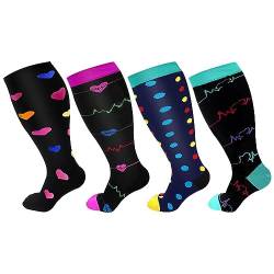 iSpchen 4 Paar Kompressionsstrümpfe Damen und Herren Kompressionssocken Stützstrümpfe Compression Socks Laufstrümpfe Kompression elastische Socken Outdoor-Laufsportsocken 4XL von iSpchen