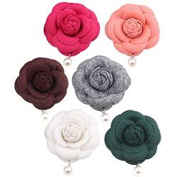 iSpchen 6 Stück Blumen Brosche für Damen Mädchen elegante Kamelien Blume Anstecknadel Vintage Perlen Ansteckblume Anstecker Corsage Pins Brosche für Hochzeits Party Corsage Kleidung Hüte von iSpchen