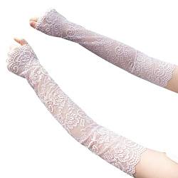 iSpchen Armstulpen Damen Spitze lange Handschuhe Braut Hochzeithandschuhe Fingerlose Netzhandschuhe Sommer Sonnenschutz Arm Sleeve Ärmel Ärmlinge Spitzen Ellenbogen Handschuhe Fahrradhandschuhe von iSpchen