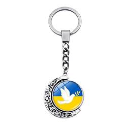 iSpchen Auto Schlüsselanhänger Personalisiert Ukraine Flagge Schlüsselbund Autoschlüssel Anhänger doppelseitig 360°drehbar Schlüsselringe Schlüssel Organizer Mond hängend Anhänger blau gelb von iSpchen