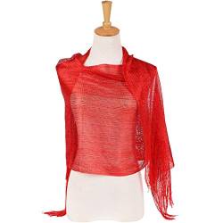 iSpchen Damen Abend Wrap Stola Schal Elegant für Hochzeit, Partys, Brautjungfer, Prom Schal Damen Lange Schal Geschenk Mode Shinning Leichte Reizende Quaste Schals Rot EINWEG von iSpchen