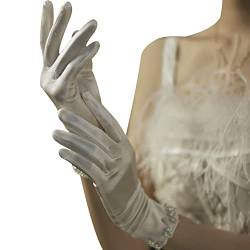 iSpchen Damen Satin Handschuhe Klassische Vintage Hochzeitshandschuhe Opernhandschuhe Kurz Brauthandschuh Elegante Abendhandschuhe Kostüm Braut Party Handschuhe von iSpchen