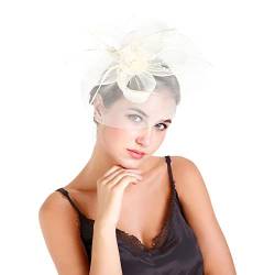 iSpchen Feder Fascinator Hüte Blume Stirnband für Frauen Hochzeit Cocktail Tea Party Königliche Ascot Kirche Kopfstück Kostüm Haarspange Zubehör Cremeweiß von iSpchen