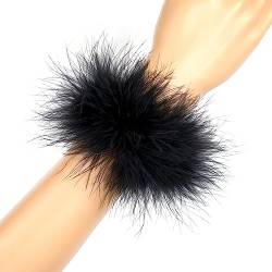 iSpchen Feder Handgelenk Manschette, Plüsch Manschette Ring Feder-Handgelenk Armband Winter Arm Wärmer Ärmel Manschetten Bühnenperformance Rollenspiel Handring,Schwarz von iSpchen