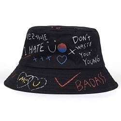 iSpchen Fischerhüte, Unisex Baumwolle Bucket Hat Faltbarer Graffiti Hip Pop Hut Sonnenhut Strand Freizeithut Zum Wandern Camping Reisen Angeln von iSpchen