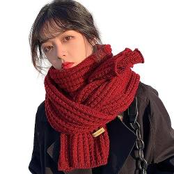 iSpchen Strickschal Damen Wollschals Mode Lang Verdickter Schal Warmer Winter Schal winddicht Halskrause Vielseitige Einfarbig Halswärmer für Outdoor-Skifahren, Skaten, Radfahren,Rot von iSpchen