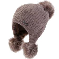 iSpchen Super Warme Hairy Ball Ohrenschützer Winter Strickmütze Gestrickt Verdicken Hut Warme Wintermütze Beanie Häkeln Stricken Hut Warm Wollmütze Feinstrick Freien Mütze Kappe Damen Mädchen,Khaki von iSpchen