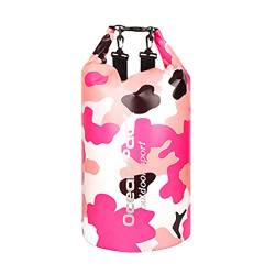 iSpchen Trockensack PVC 2L/3L/5L/10L/15L/20L/30L Wasserdichter Packsack Schultergurt-Rucksack-Handtasche für Kajakfahren Freien Kajakfahren Bootfahren Angeln Reisen Radfahren Strand Rosa von iSpchen