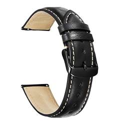 Uhrenarmband 18mm Leder-Quick Fit Armband-Schwarz Metall Schnalle-Ersatzgurt für Herren Damen-Schwarz Armband With Beige Stich von iStrap
