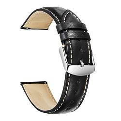 Uhrenarmband 22mm Leder-Quick Fit Armband für Galaxy Watch 3 45mm Armband (2020) / Galaxy Watch 46mm Armband-Silberne Metall Schnalle-Ersatzgurt für Herren Damen-Schwarz Armband With Beige Stich von iStrap