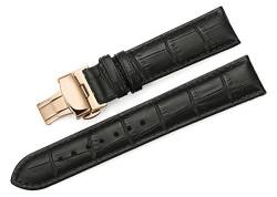 iStrap 18 mm echtem Kalbsleder Leder gepolstert Faltschließe Kroko Armbanduhr Band – Schwarz 18 von iStrap