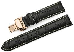 iStrap 24mm Echt Leder Aligator Muster Uhrenarmbänder Uhrband mit Roségold Faltschliesse Dornschließe Shwarz Gerben Naht von iStrap