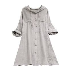 iTNHFP Elegantes Oberteil Damen Mit Kapuze Plus Size Pocket Cotton Tops Lässige Bluse T-Shirt Loose Shirt Womens Button Women's Bluse Neon Schmuck (Grey, XXXXL) von iTNHFP