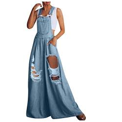 iTNHFP Yoga Jumpsuit Damen Sport Lässiger, gewaschener Latz-Denim-Overall für Damen, Overalls, zerrissene Strampler, Denim-Jeans, Damen-Overall Drachen Kostüm (Blue, S) von iTNHFP