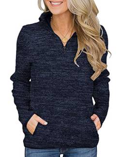 Damen Langarm Lose Langarmshirt Hemd Shirt Oversize Sweatshirt Reißverschluss Oberteil Tops mit Taschen Blau XL von iWoo