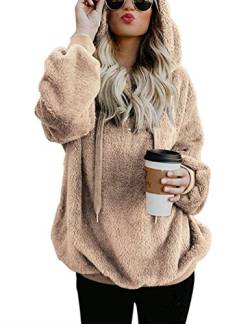 iWoo Fleecemantel Damen Herbst Winter Kapuzenpullover Hoodie Langarm Sweatshirt Winter Teddy-Fleece Pullover Sweatshirt(Khaki,XXL) von iWoo