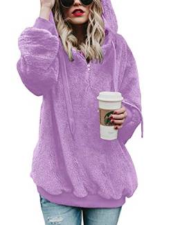 iWoo Hoodie Damen Kapuzenpullover Teddy-Fleece Langarm Pullover Sweatshirt Warm Hoodie Plüsch Warm Winter-Oberster(Lila,M) von iWoo