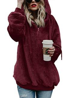 iWoo Teddy Pullover Damen Hoodie Langarmshirt Sweatshirt Mit Kapuze Damen Kapuzenpullover Pullover Tops Mit Kapuze(Weinrote Farbe,XL) von iWoo