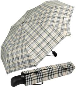 iX-brella First Class – Regenschirm mit Auf-Zu-Automatik - stabil groß sturmfest - Karo beige von iX-brella