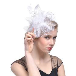 iYmitz Damen Accessories Fascinator Blume Mesh Bänder Federn Stirnband Cocktail Tea Party Hut Headwear für Mädchen und Frauen（Weiß） von iYmitz