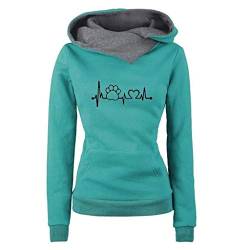 iYmitz Damen Herbst und Winter Beiläufig Hoodies Farbe Sweatshirt Reiner Blusen-Pullover(A-Grün,XXL) von iYmitz