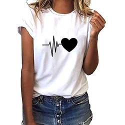 iYmitz Damen Mode Lose Oansatz Spitze Rundausschnitt Art- und Weise Frauen Kurzarm Herz T-Shirts Drucken Tops Bluse Shirts von iYmitz