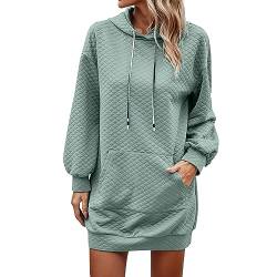 iYmitz Hoodie Sweatshirt Damen Langarm Casual Elegante Pullover Baumwolle Oversized Pulloverkleider Hoodie Kleid mit Kapuze Taschen (Green, XL) von iYmitz