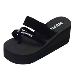 iYmitz Keilabsatz Hausschuhe Sommer Frauen Sandalen Rutschfeste Flip Flops Slipper Flache Strand Outdoorschuhe Schuhe für Damen Mädchen(Schwarz,EU-38/CN-39) von iYmitz