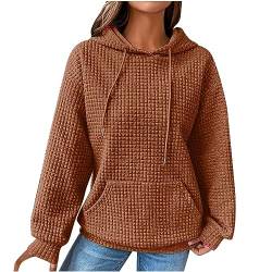 iYmitz Waffelmuster Waffelmuster Waffelmuster Damen Hoodie Pullover für Damen Einfarbig Casual Herbst mit Kapuze Mode Bluse Kleidung Boyfriend Hoodie (Coffee, XL) von iYmitz