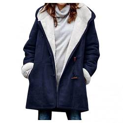 iYmitz Winterjacke Damen Winter Warm Fleece Gefüttert Wintermantel Jacke Kn?pfen Kapuzenjacke Winter Langarm Revers Plüschmantel Lange Mantel Plüschjacke Sweatjacke mit Taschen von iYmitz