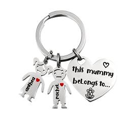 Personalisierter Kinder-Charm-Schlüsselanhänger mit eingraviertem Namen der Familienmitglieder, Edelstahl. Diese Mama gehört zu Schlüsselanhänger, Schmuck, Geschenken für Frauen, Männer, Mama, Papa von iYoukesA