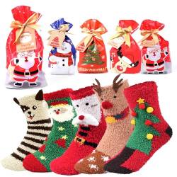 iZoeL Damen Weihnachten Kuschelsocken Weihnachtssocken Haussocken Stoppersocken Wintersocken Kartoon Warme Socken Weihnachten Geschenk für Damen(5 paar) von iZoeL