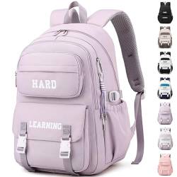 ibalulu Schulrucksack Teenager Mädchen Jungen Schulranzen Wasserdicht Rucksack Damen Herren Schultasche Laptop Tasche Daypacks Groß Backpack für Schule Reise Sport(Lila) von ibalulu