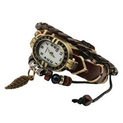 ibasenice 1stk Uhr Mit Perlenarmband Retro Lederarmband Valentinstag Handgelenk Schmuck Freizeituhr Aus Leder Kreative Uhr Armbänder Für Frauen Blätter Legierung Mann Mehrschichtig von ibasenice