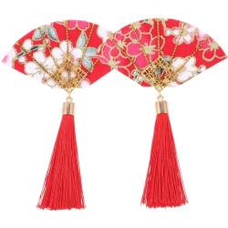 ibasenice 2 Stück Blumen-Haarspangen Chinesische Quastenperle Japanische Traditionelle Clip-Rote Nadel Kostüm Neue Qipao-Dekorationen Für Frühlingsjahr Haarnadeln Fan-Zubehör Cosplay von ibasenice