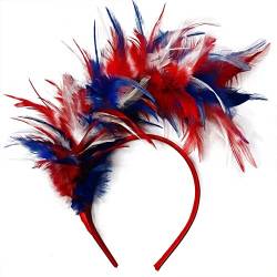 ibeafilly Fascinator mit Federn, 50er-Jahre-Kopfschmuck, Feder-Haarbänder, Vintage-Stil, faltbar, Haarschmuck für Damen, Kentucky Derby, Cocktail, Hochzeit, Teeparty, Rot, Weiß und Blau von ibeafilly