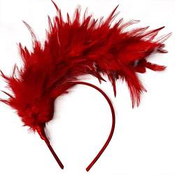 ibeafilly Fascinator mit Federn, 50er-Jahre-Kopfschmuck, Feder-Haarbänder, Vintage-Stil, faltbar, Haarschmuck für Damen, Kentucky Derby, Cocktail, Hochzeit, Teeparty, Rot von ibeafilly