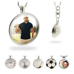 ibera gifts - Personalisierter Schlüsselanhänger Foto, Golfball, Anhänger/Medaillon mit eigenem Bild Gravur personalisiert für Papa - Mama Männer Paar von ibera gifts