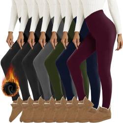 iceROSE 7er-Pack Fleece gefütterte Leggings für Damen, butterweich, Thermo-Warm, Winter, Workout, Yoga-Leggings, Schwarz x 3 / Dunkelgrau / Oliv / Marineblau / Burgunderrot, XX-Large von iceROSE