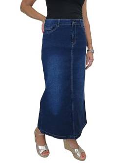 Damen Maxi Long Jeans Rock Sehr Dehnbarer Denim Verblasstes Dunkelblau 36-48 (46) von icecoolfashion