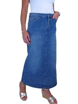 Damen Maxi Long Jeans Rock Sehr Dehnbarer Denim Verblasstes Mittelblau 36-48 (44) von icecoolfashion