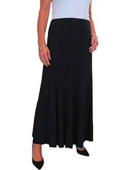 Langer Damen Maxi Panel Flare Rock Weicher Stretch Glanz Komplett Gefüttert Schwarz 36-48 (L) von icecoolfashion